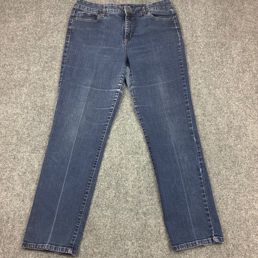 Bandolino Mandie Straight Leg Jeans Dark Wash Blue Denim Womens Size 14